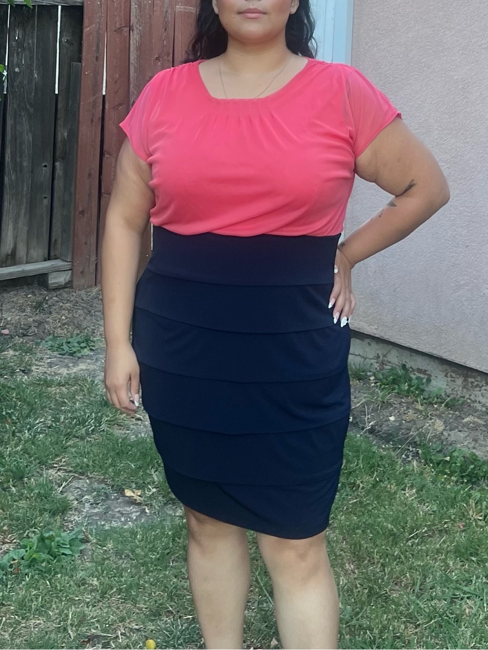 Enfocus Studio Pink Top with Black Tiered Midi Skirt